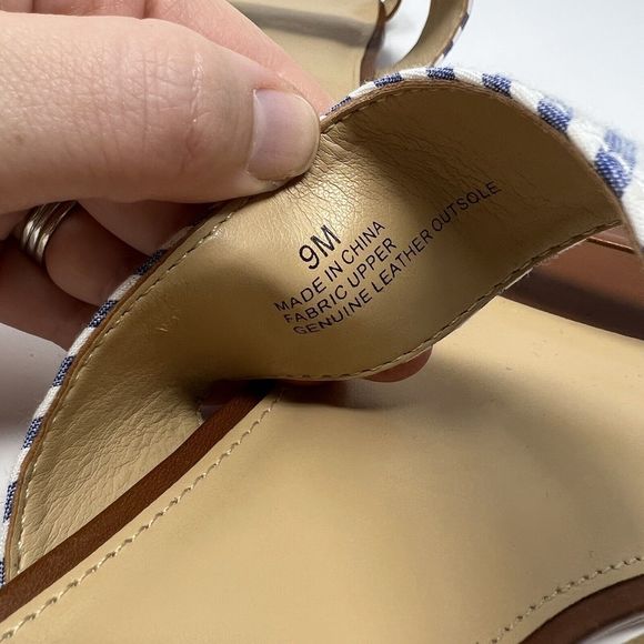 Talbots Keri Seersucker Sandals Blue Stripes with Brown Slip-on Size 9 - Picture 6 of 7